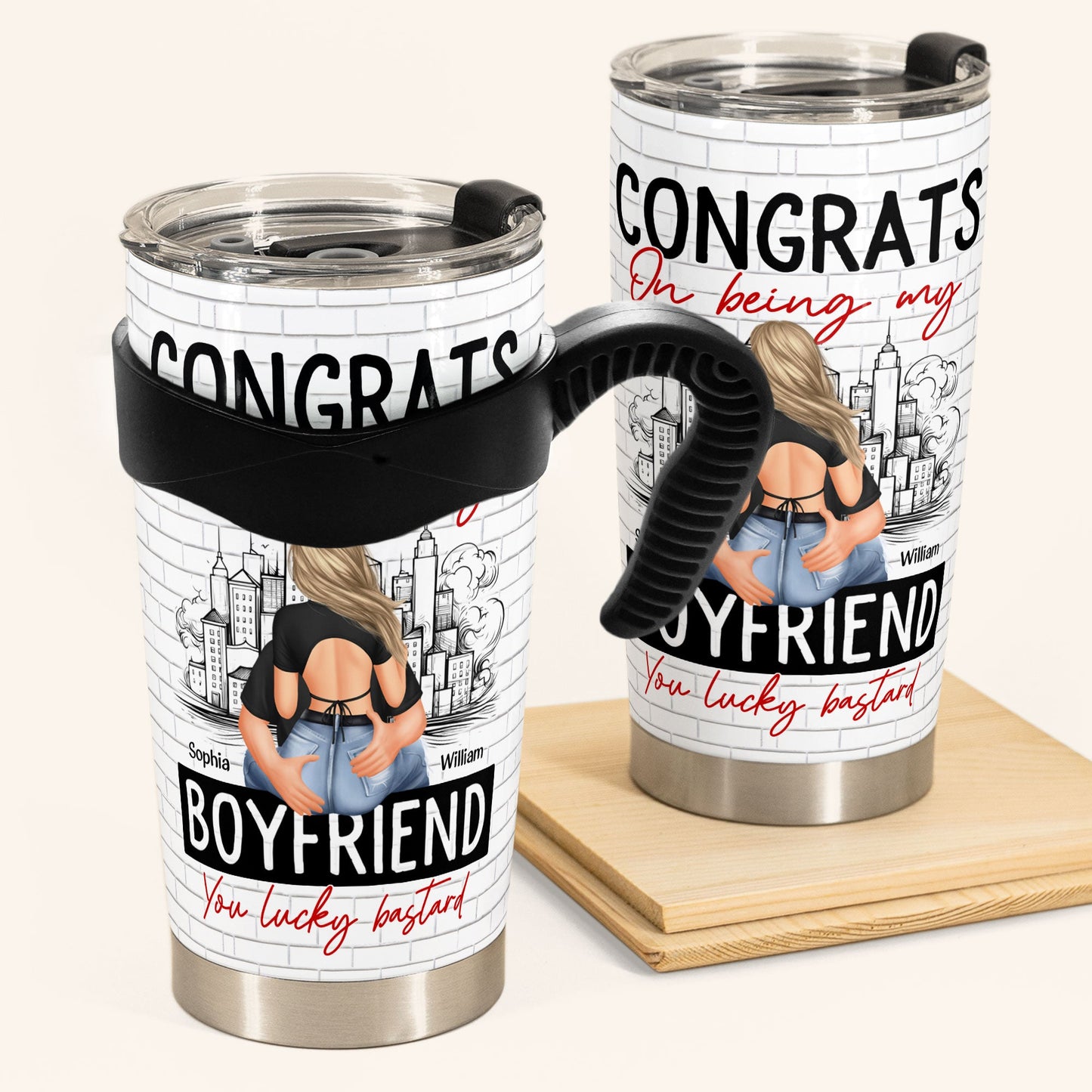 Congrats On Being My Boyfriend - Personalized Tumbler Cup - Anniversary Gifts For Men, Husband, Him, Boyfriend