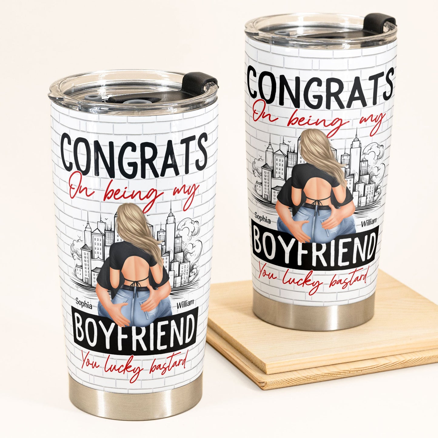 Congrats On Being My Boyfriend - Personalized Tumbler Cup - Anniversary Gifts For Men, Husband, Him, Boyfriend