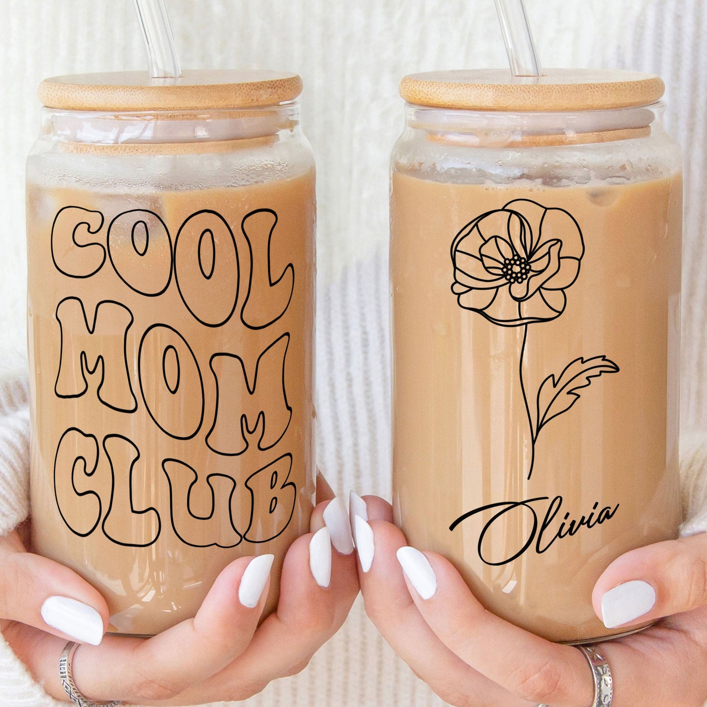 Cool Mom Club Custom Birthflower Gift For Mom - Personalized Clear Glass Cup