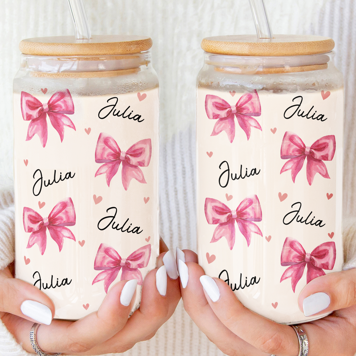 Coquette Pink Bow Trendy Girl For Daughter, Sister, Friends - Personalized Clear Glass Cup