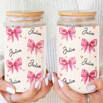 Coquette Pink Bow Trendy Girl For Daughter, Sister, Friends - Personalized Clear Glass Cup