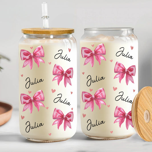 Coquette Pink Bow Trendy Girl For Daughter, Sister, Friends - Personalized Clear Glass Cup