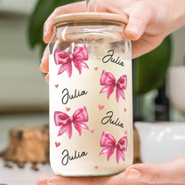 Coquette Pink Bow Trendy Girl For Daughter, Sister, Friends - Personalized Clear Glass Cup