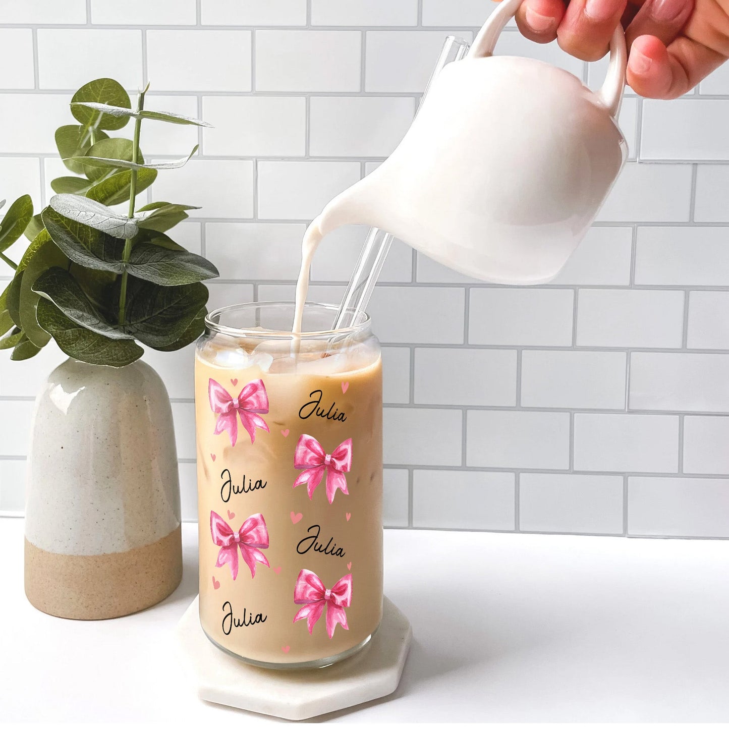 Coquette Pink Bow Trendy Girl For Daughter, Sister, Friends - Personalized Clear Glass Cup