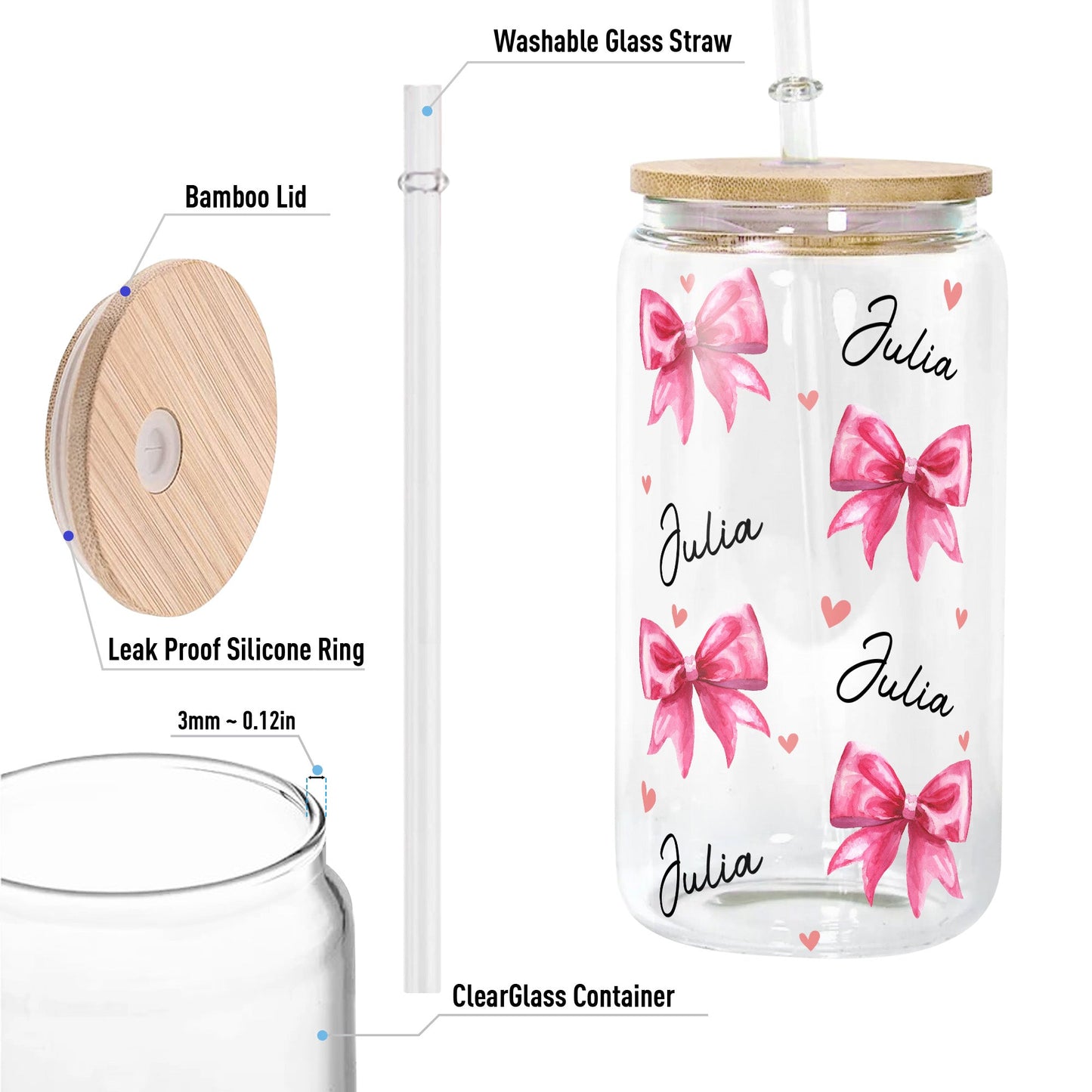 Coquette Pink Bow Trendy Girl For Daughter, Sister, Friends - Personalized Clear Glass Cup