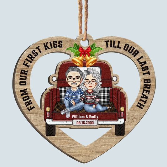 Couple Custom Heart Shaped Ornament - Personalized Wooden Ornament