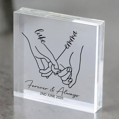 Couple Gifts - Holding Hand  - Personalized Square Acrylic Plaque