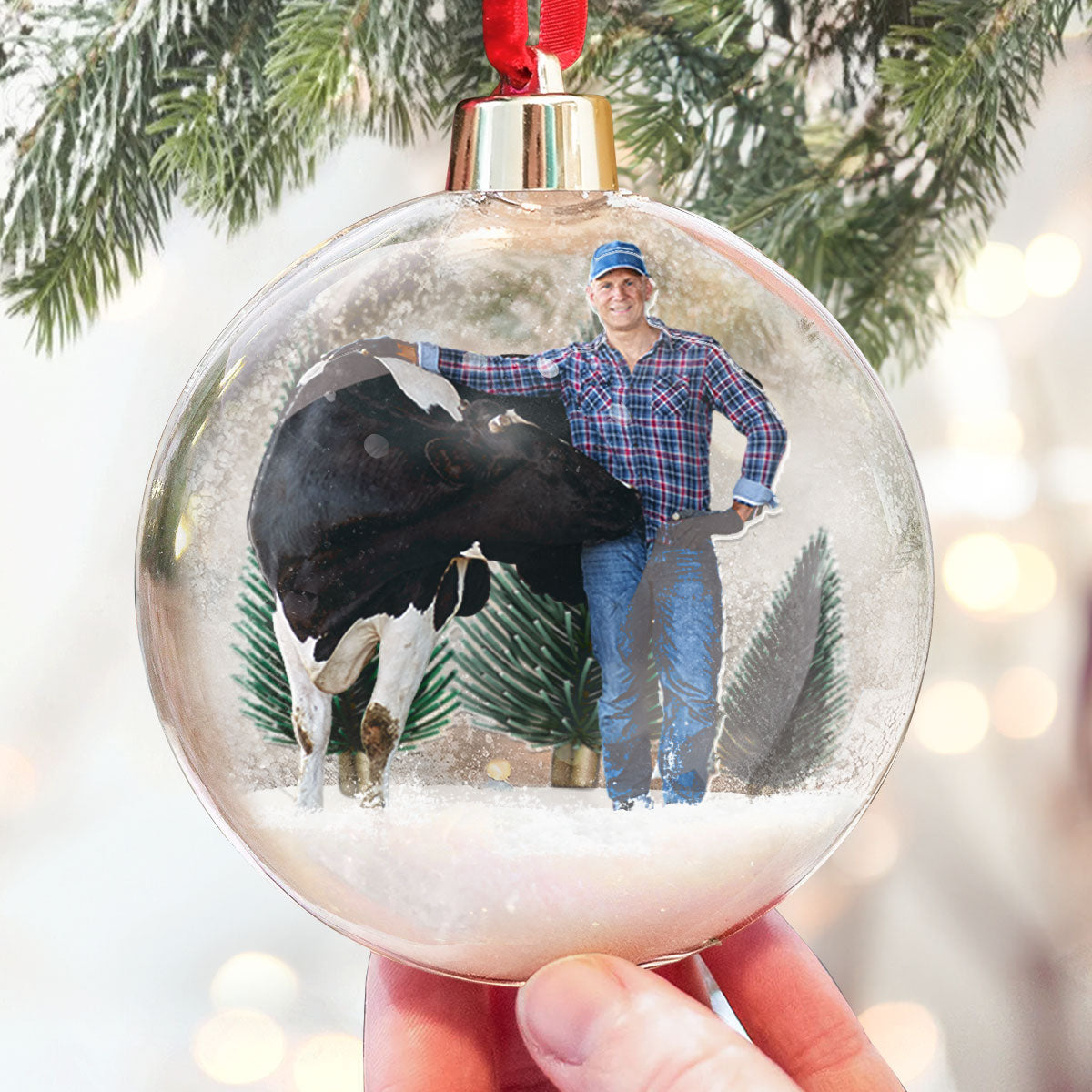 Cow Christmas Tree Bauble Decoration - Personalized Christmas Ball Photo Ornament