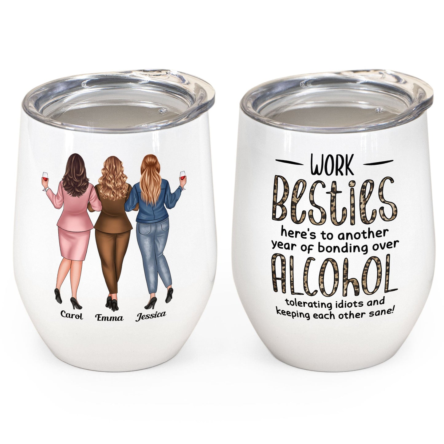 Coworkers, Alcohol Tolerating, Bonding Over, Keeping Each Other Sane - Personalized Wine Tumbler - Gift For Coworker, Colleague, Work Bestie, Friend, Work Bestie