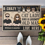 Crazy Cat Lady & Grumpy Old Man - Personalized Doormat - New House, Birthday Gift For Couples, Husband, Wife, Family