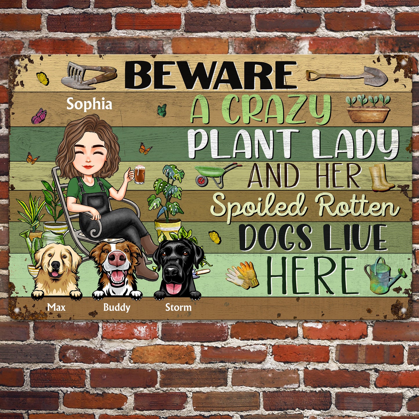Crazy Plant Lady Lives Here - Personalized Metal Sign