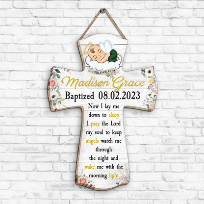 Cross Baptism - Personalized Custom Shaped Wood Sign