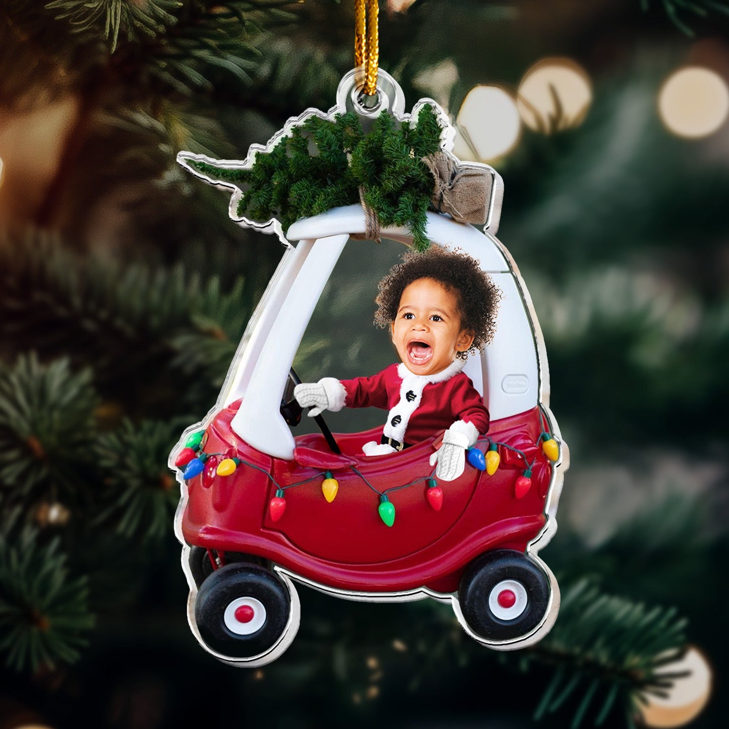 Custom Baby Kid In Car - Personalized Newborn Christmas Photo Ornament