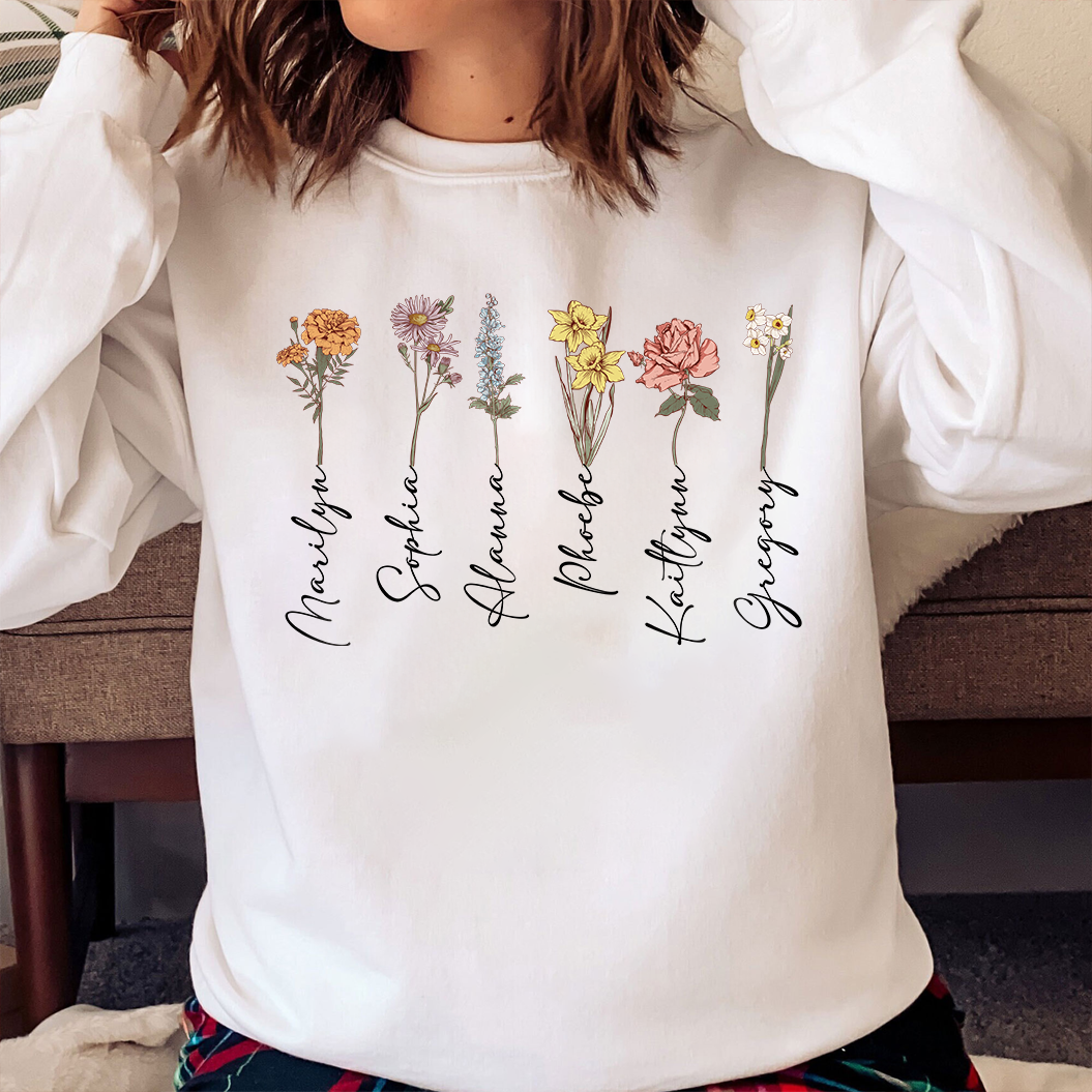 Custom Birth Month Flowers Gift For Mom - Personalized Shirt