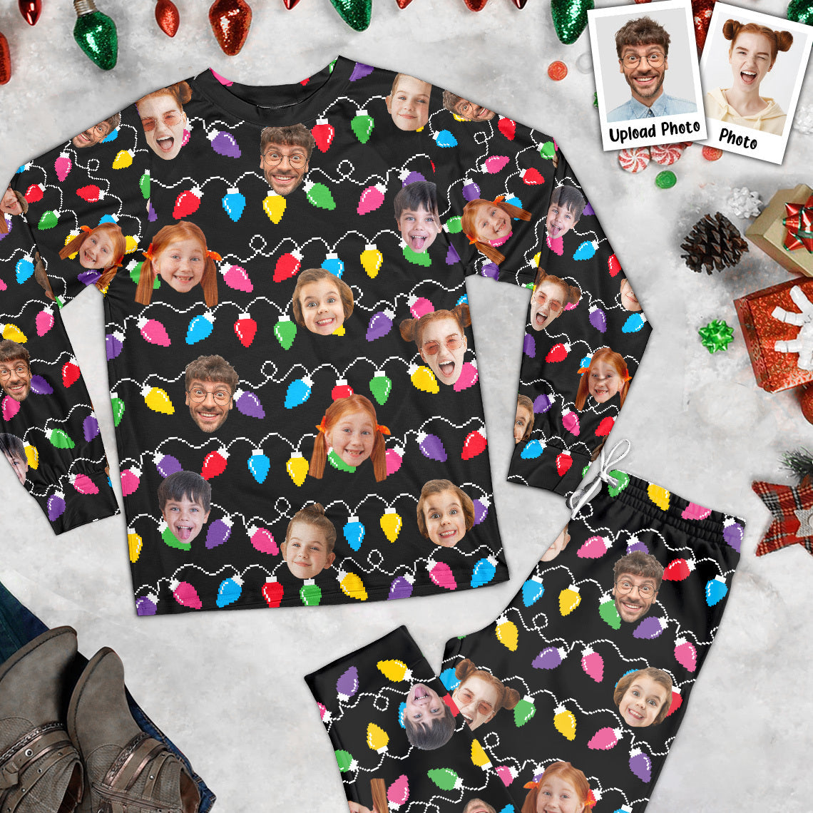 Custom Face Christmas Family Silly Xmas Leds - Personalized Pajama Set
