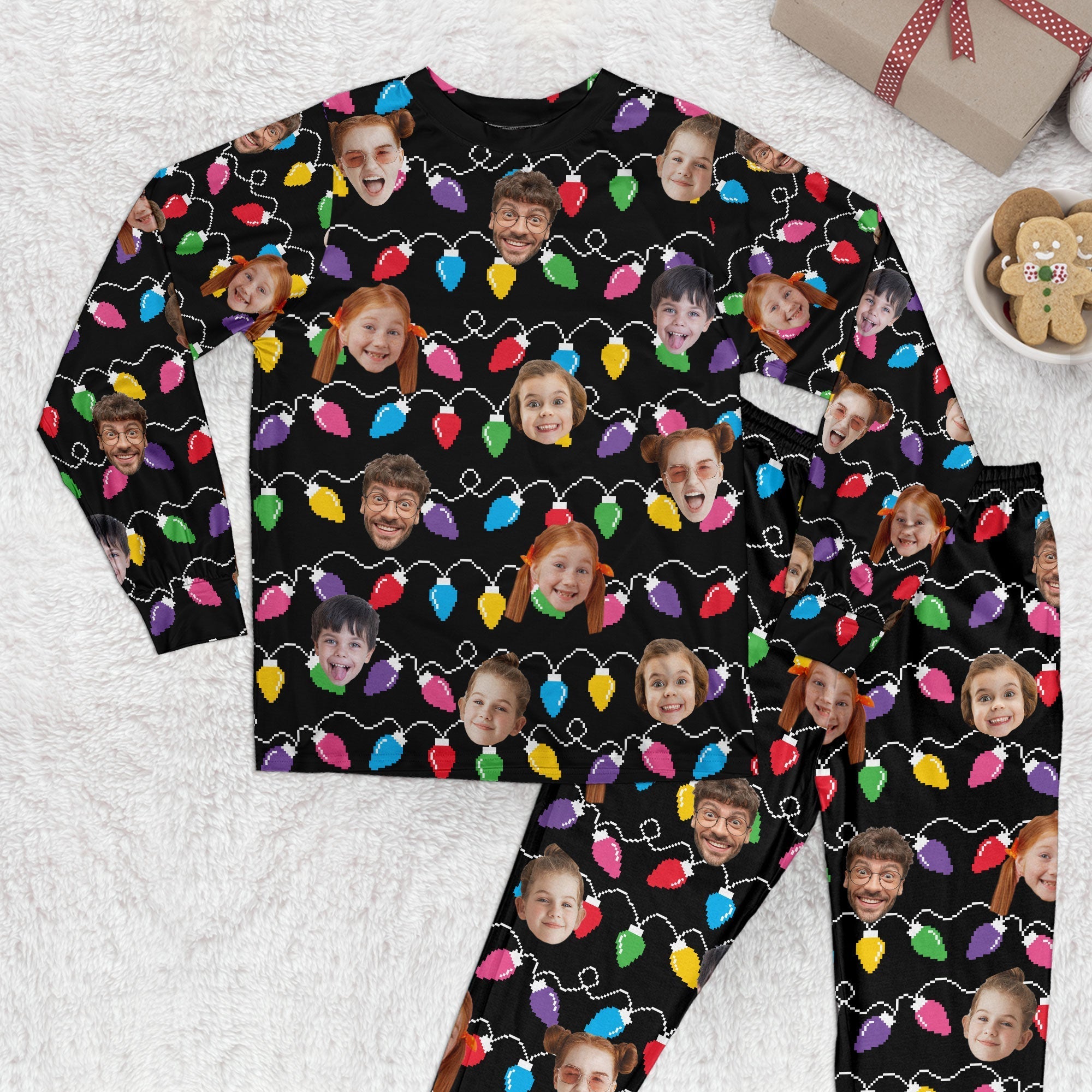 Custom Face Christmas Family Silly Xmas Leds - 6-10 Photos - Personalized Photo Pajama Set