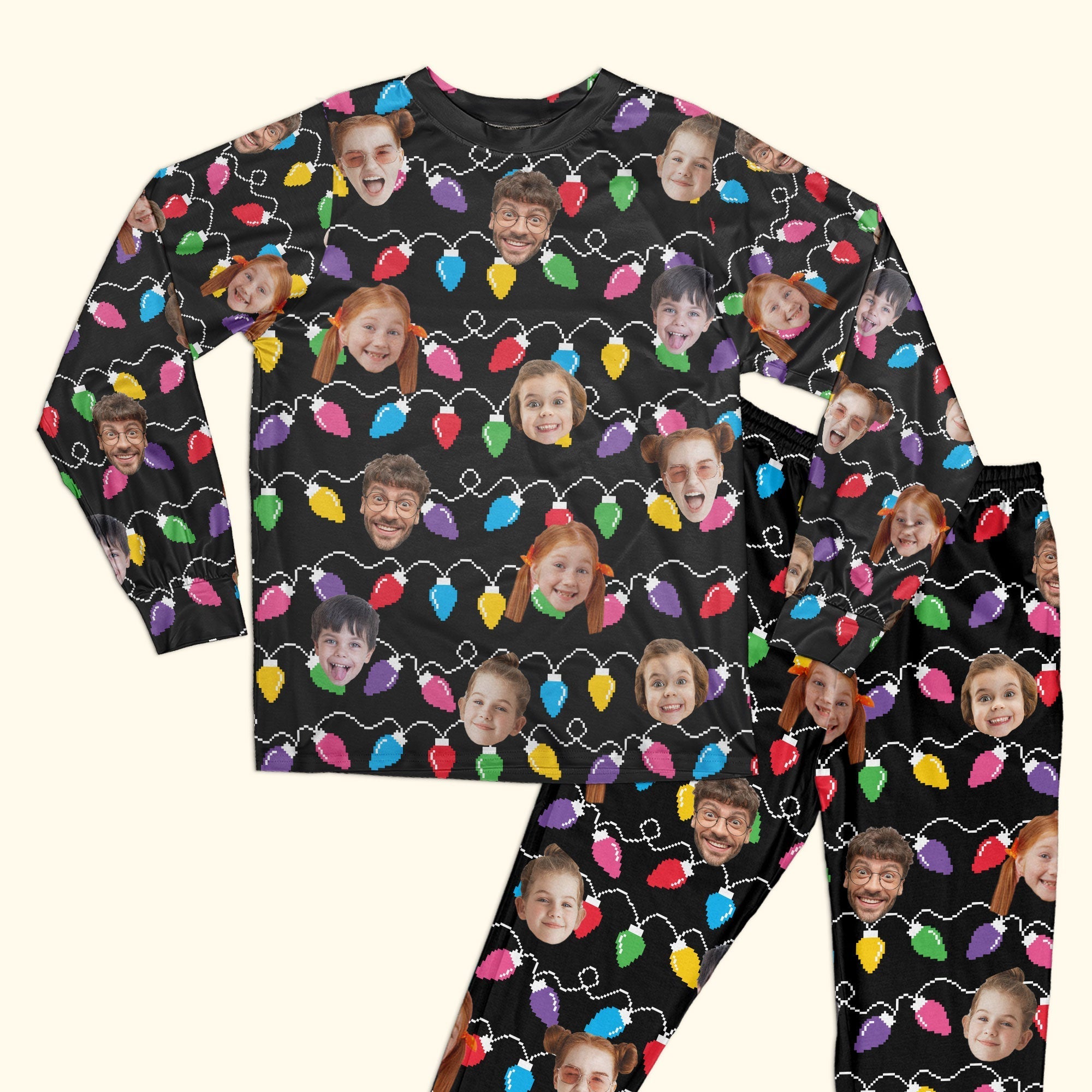 Custom Face Christmas Family Silly Xmas Leds - 6-10 Photos - Personalized Photo Pajama Set