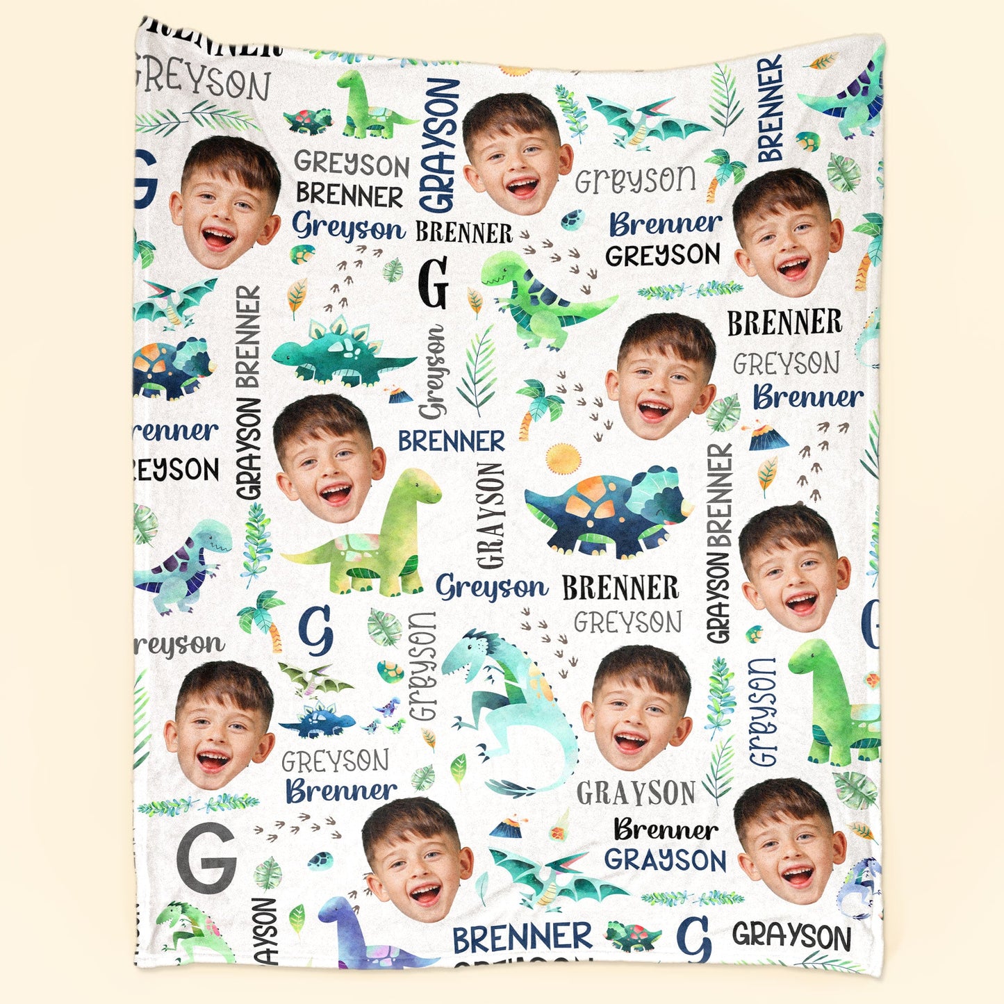 Custom Face Dinosaur Baby - Personalized Kid Photo Blanket