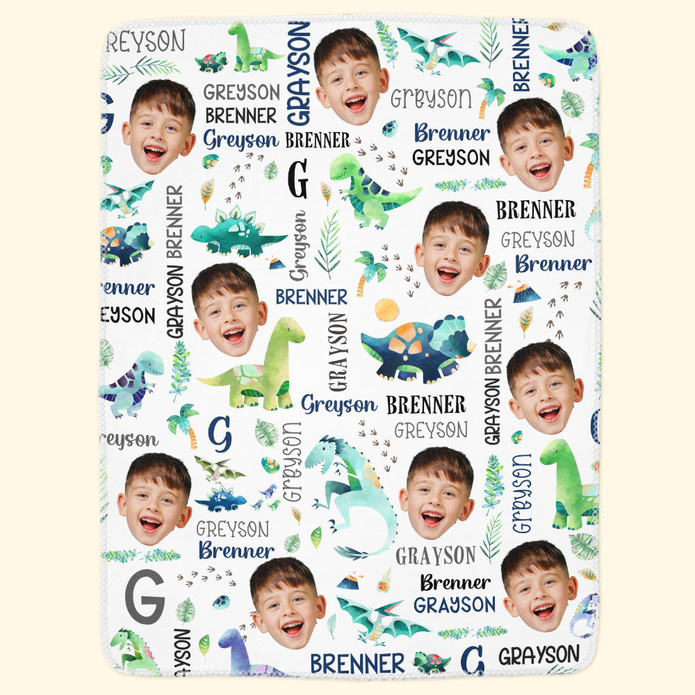 Custom Face Dinosaur Baby - Personalized Kid Photo Blanket