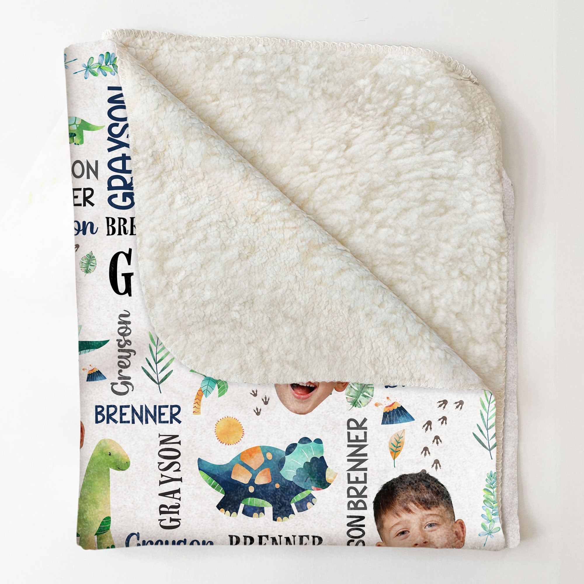 Custom Face Dinosaur Baby - Personalized Kid Photo Blanket