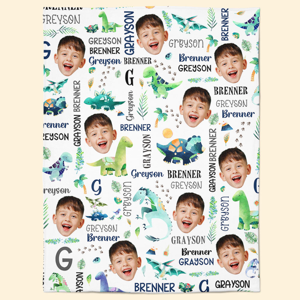 Custom Face Dinosaur Baby - Personalized Kid Photo Blanket