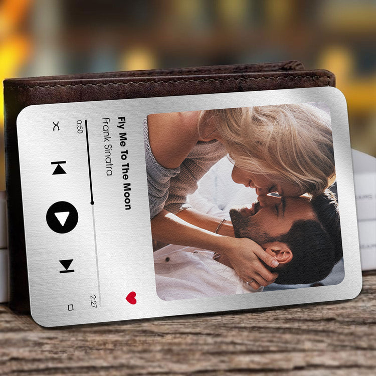 Custom Favorite Song Metal Wallet Card - Personalized Aluminum Photo Wallet Card - Valentine's Day Gifts For Him, Boyfriend, Husband