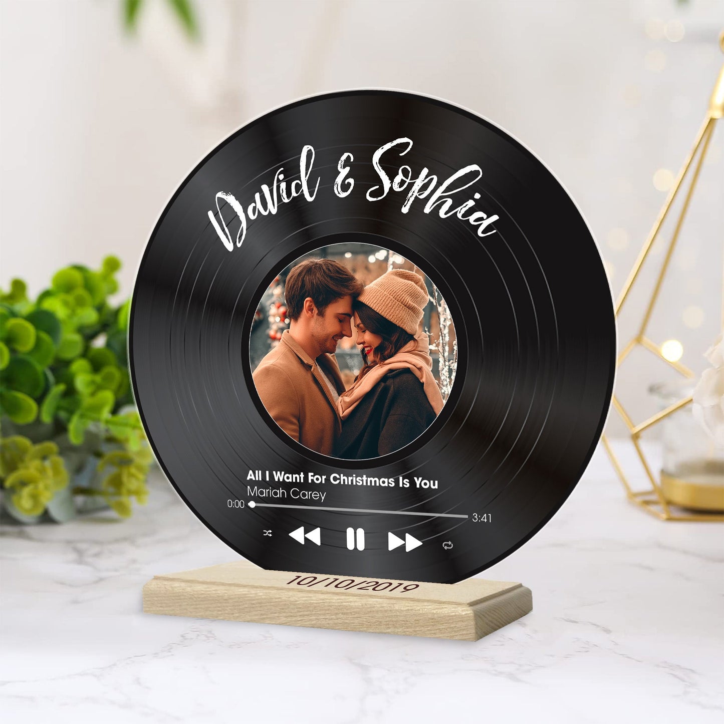 Custom Favorite Song - Personalized Acrylic Record With Wooden Stand