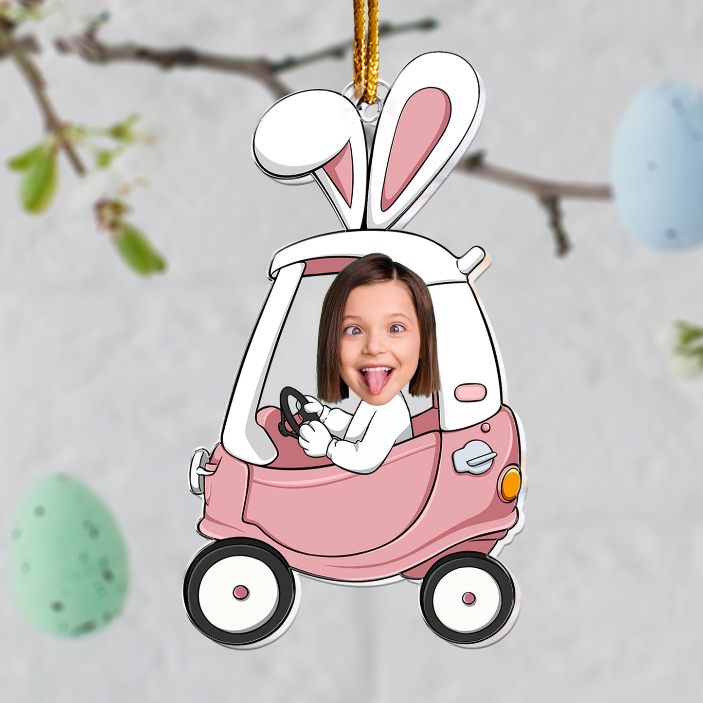 Custom Funny Face Bunny Easter Car Gift - Personalized Photo Easter Ornament