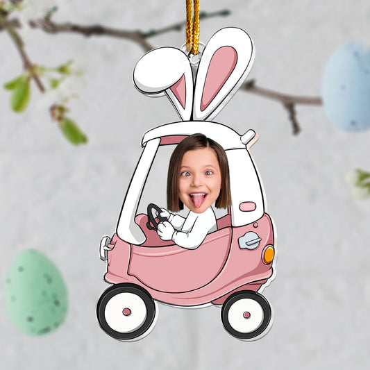 Custom Funny Face Bunny Easter Car Gift - Personalized Photo Easter Ornament