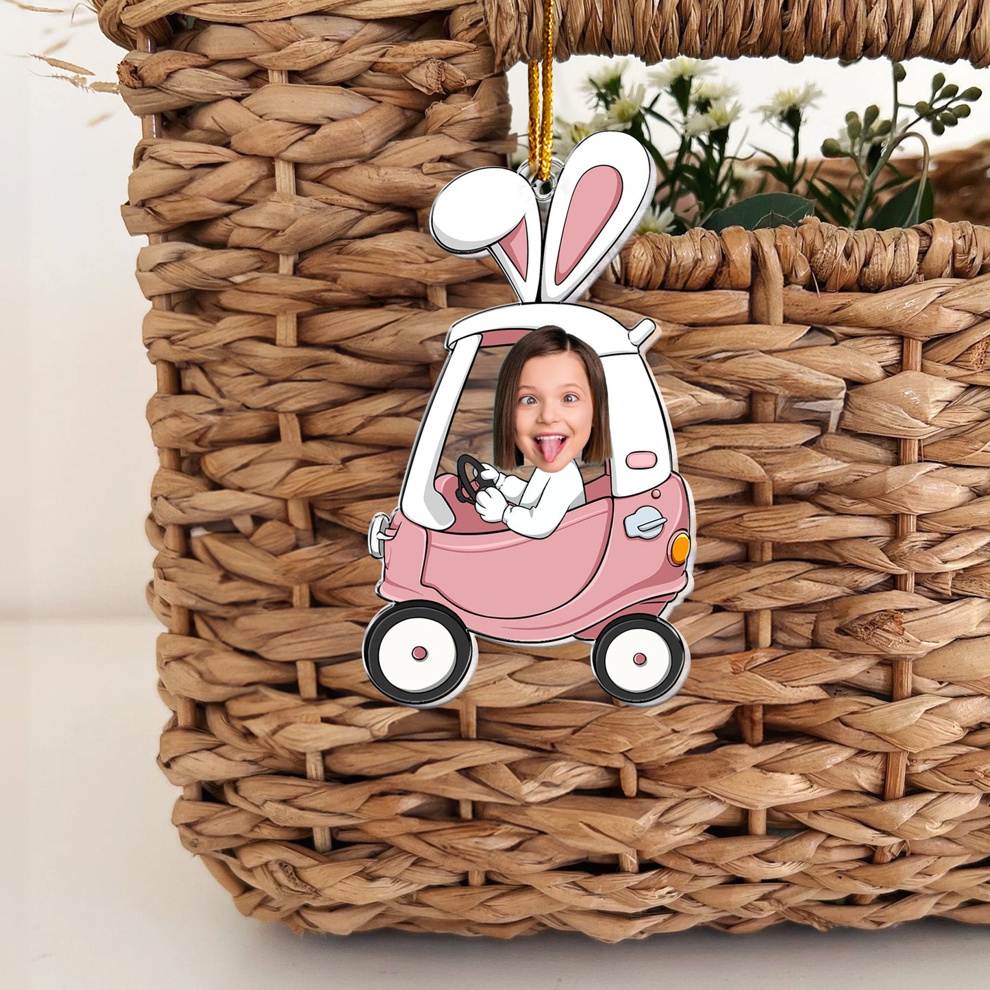 Custom Funny Face Bunny Easter Car Gift - Personalized Photo Easter Ornament