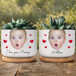 Custom Funny Face Gift For Family Mom Grandma - Personalized Photo Ceramic Plant Pot With Tray