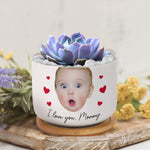 Custom Funny Face Gift For Family Mom Grandma - Personalized Photo Ceramic Plant Pot With Tray