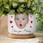 Custom Funny Face Gift For Family Mom Grandma - Personalized Photo Ceramic Plant Pot With Tray