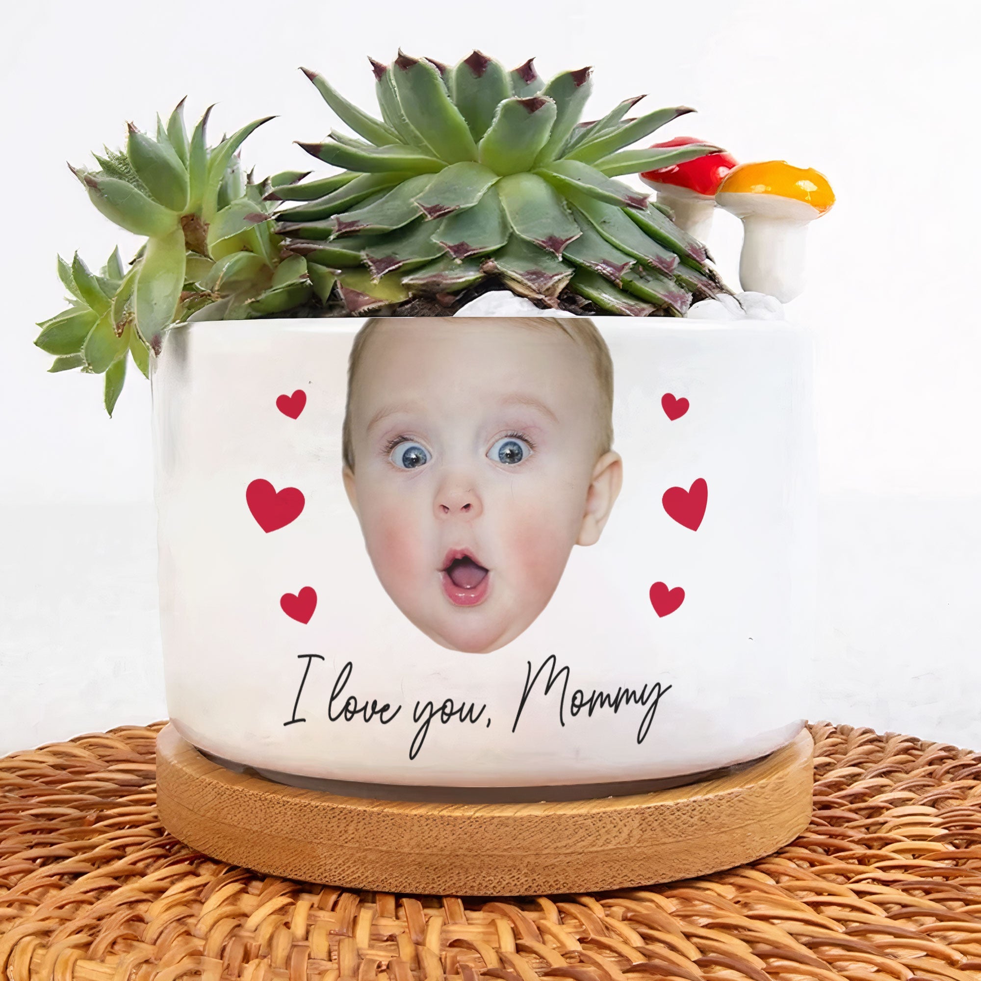 Custom Funny Face Gift For Family Mom Grandma - Personalized Photo Ceramic Plant Pot With Tray