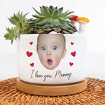 Custom Funny Face Gift For Family Mom Grandma - Personalized Photo Ceramic Plant Pot With Tray