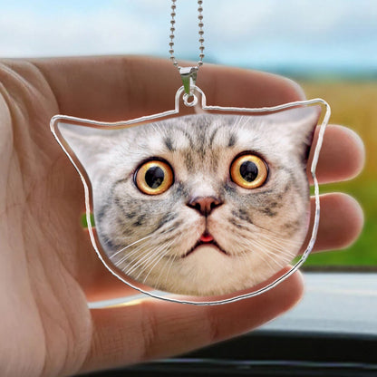 Custom Funny Face Gift For Family Pet Lovers - Personalized Photo Rear View Mirror Accessory