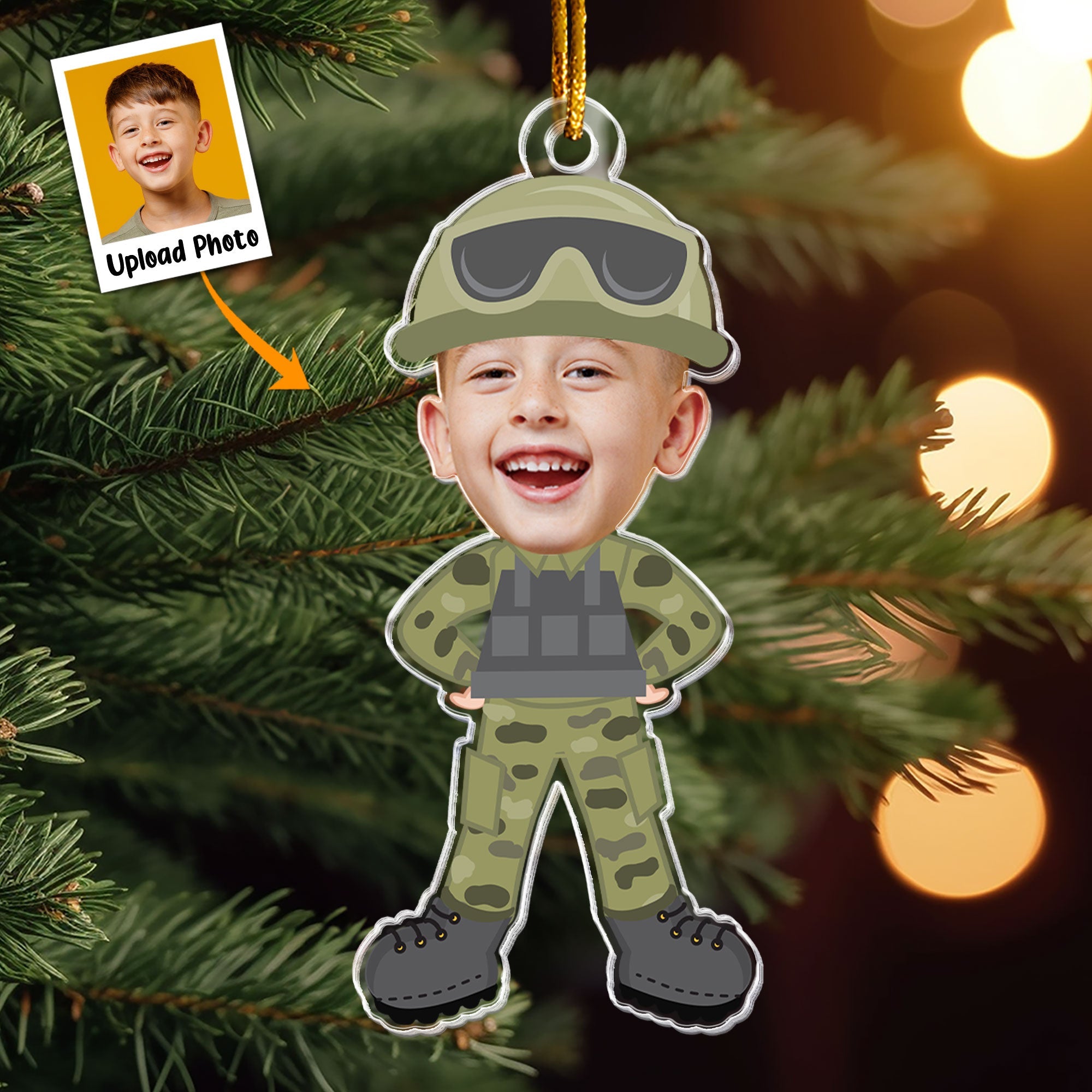 Custom Kid Face Army - Personalized Acrylic Photo Ornament