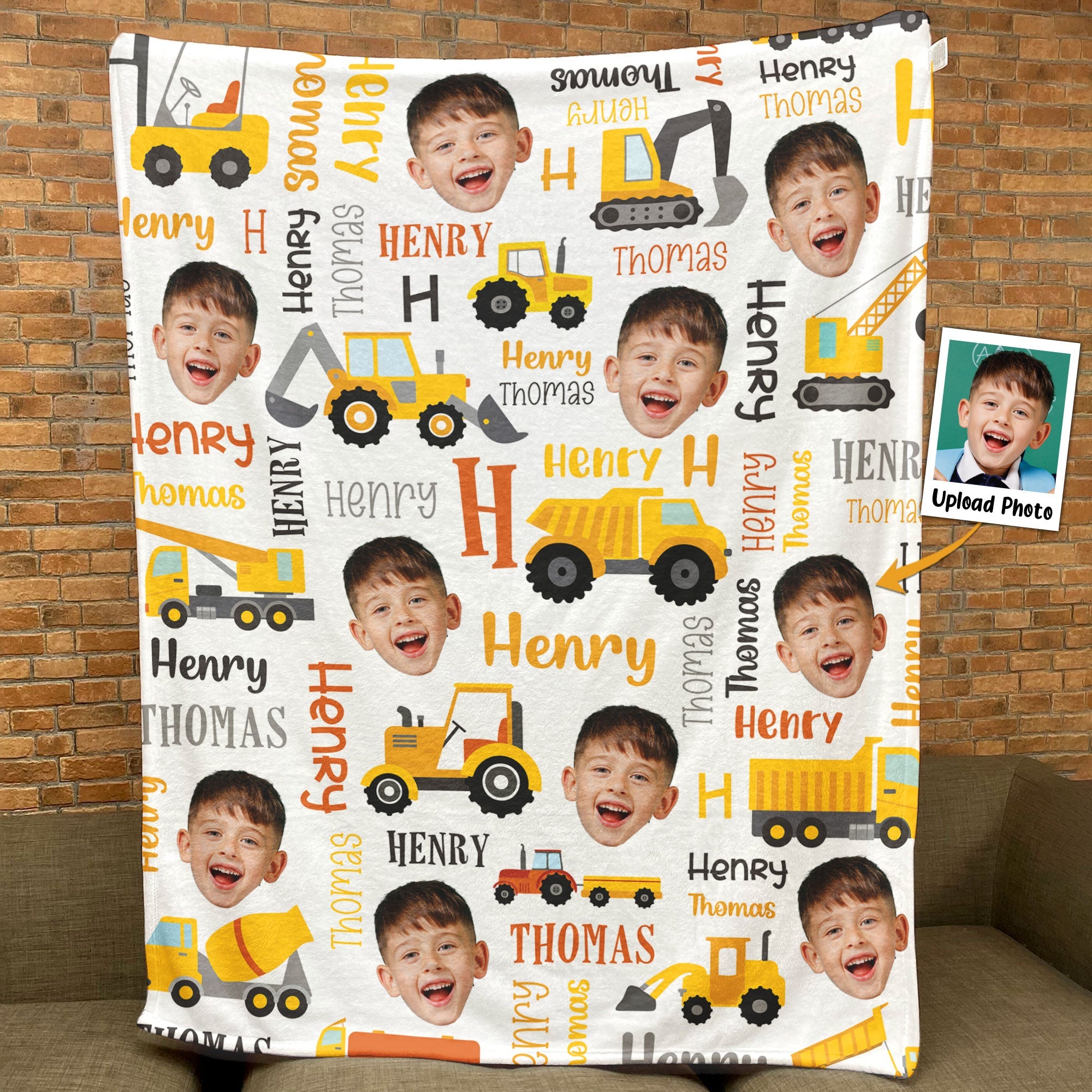 Custom Kid Face Construction  - Personalized Baby Photo Blanket