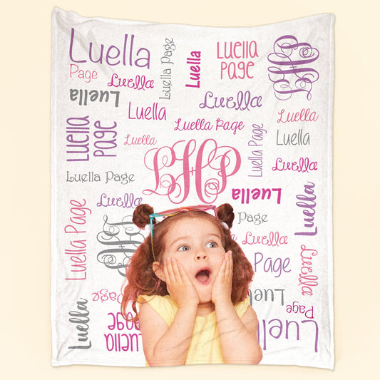 Custom Kid Photo Monogram Name - Personalized Kid Photo Blanket