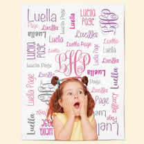 Custom Kid Photo Monogram Name - Personalized Kid Photo Blanket