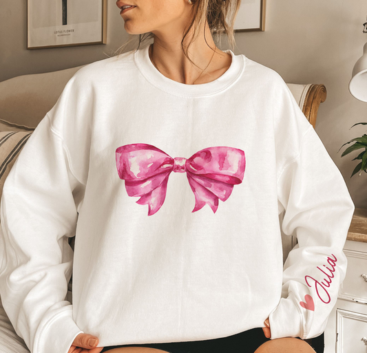 Custom Name Coquette Pink Bow Ribbon Trendy Style - Personalized Sweatshirt