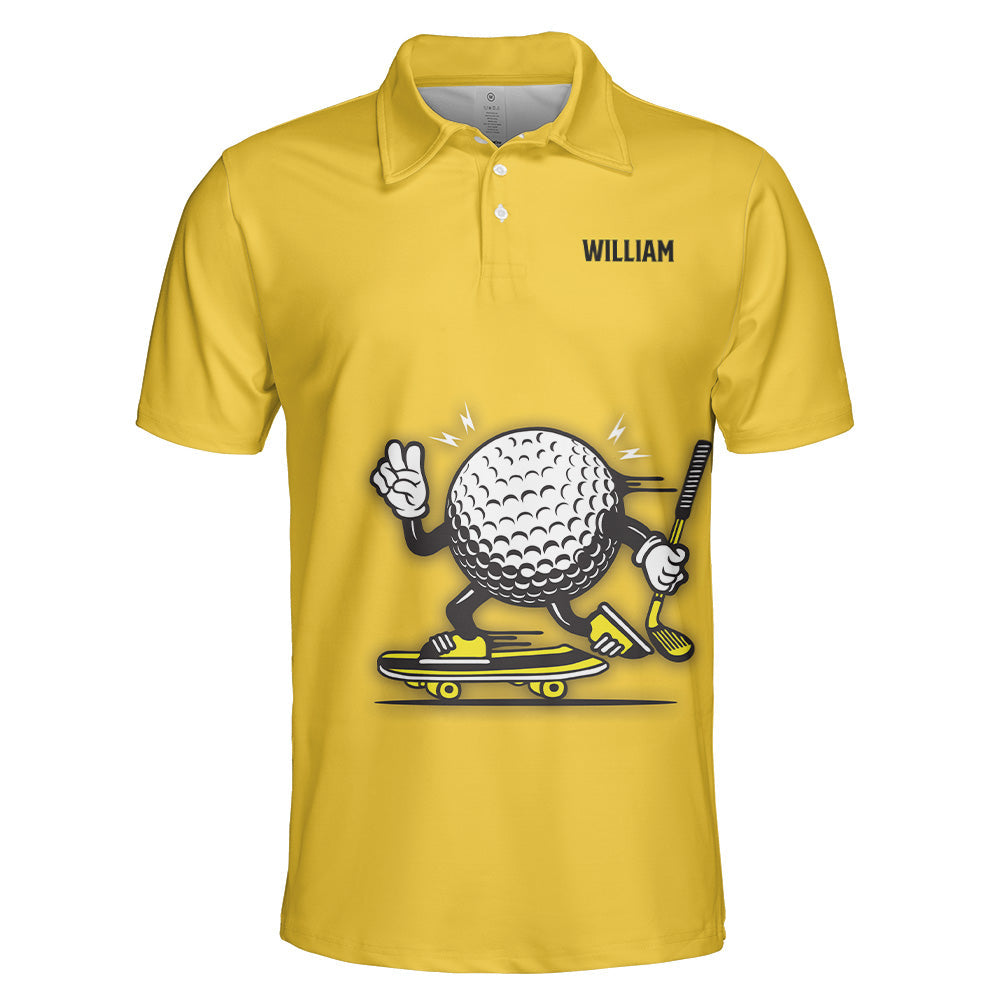 Custom Name Golf Polo Shirt With Skater Golf Ball - Custom Golf Shirt