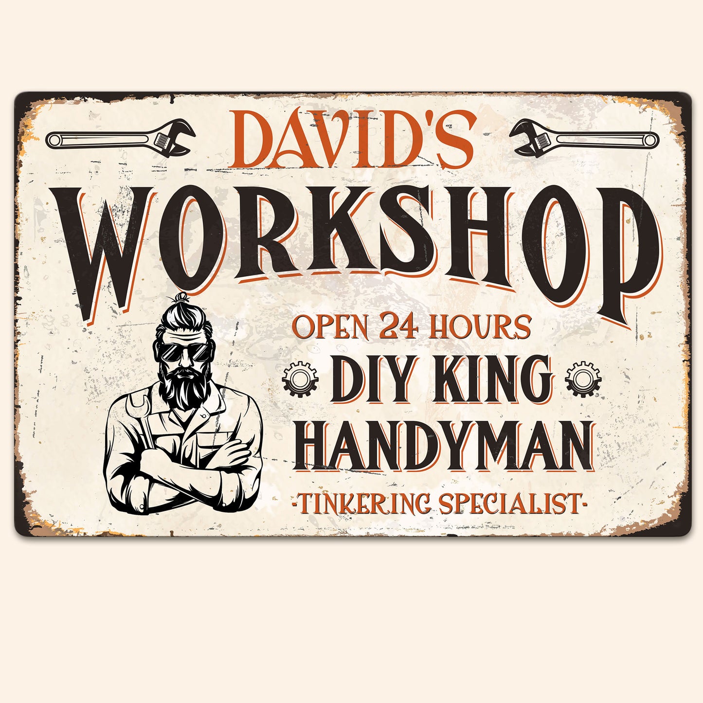 Custom Name Workshop, Open 24 Hours - Personalized Metal Sign