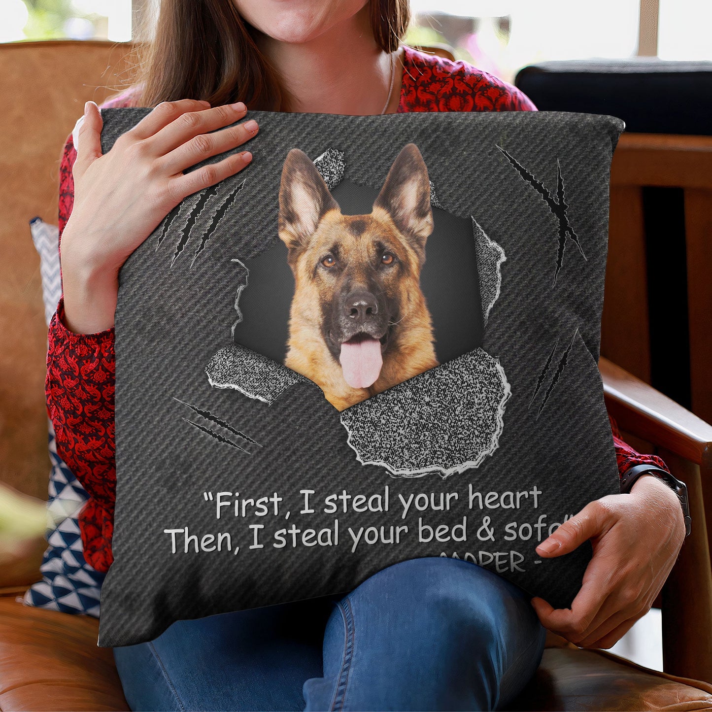 Custom Pet Face Steal Your Heart - Personalized Photo Pillow (Insert Included)