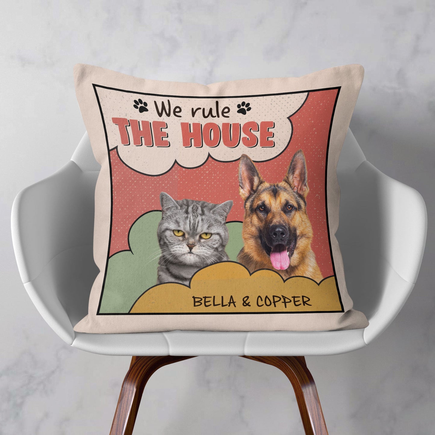 Custom Pet Photo We Rule The House  - Personalized Photo Pillow (Insert Included)