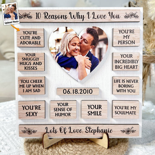 Custom Photo 10 Reasons Why I Love You - Personalized Wooden Photo Plaque