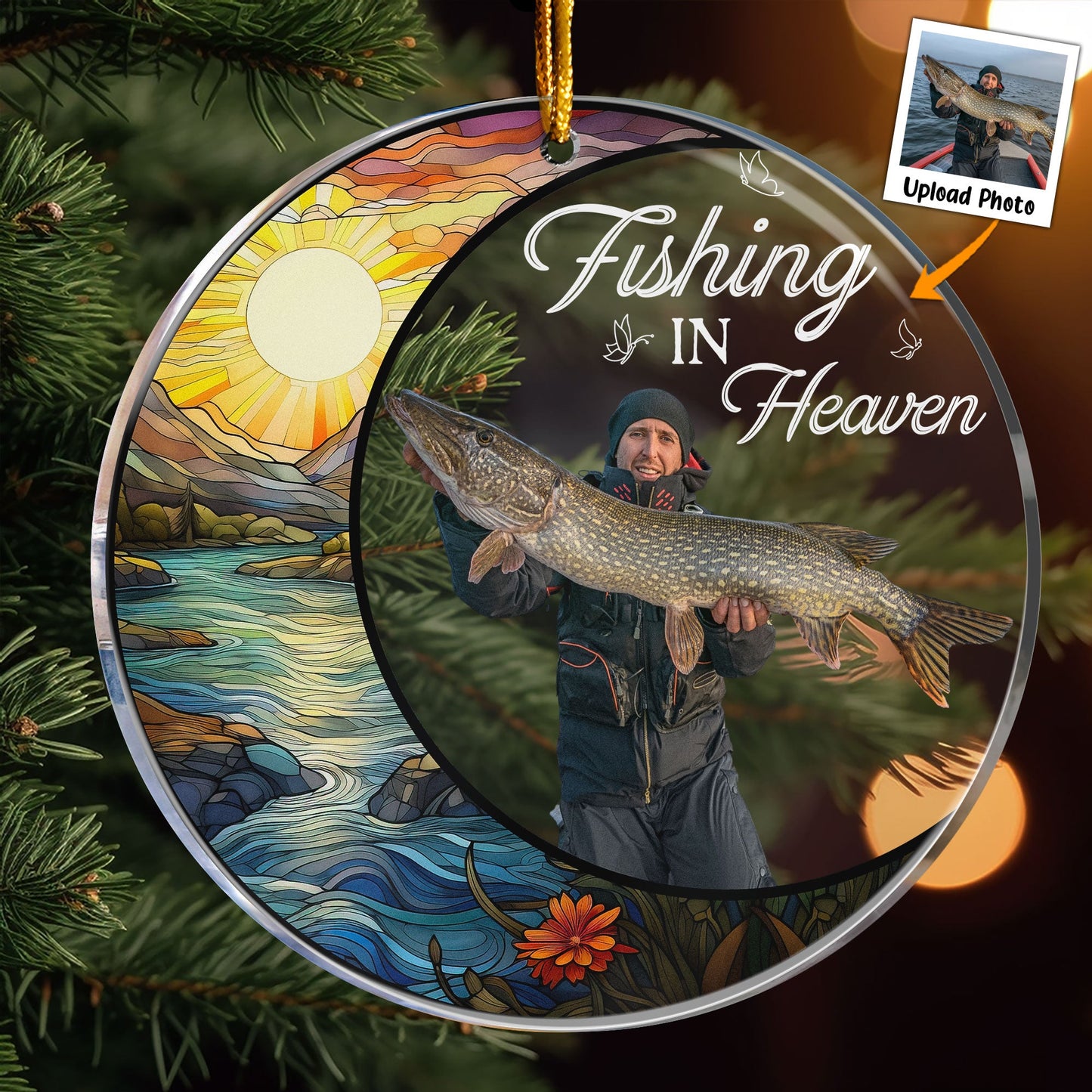 Custom Photo Fishing In Heaven - Personalized Acrylic Photo Ornament