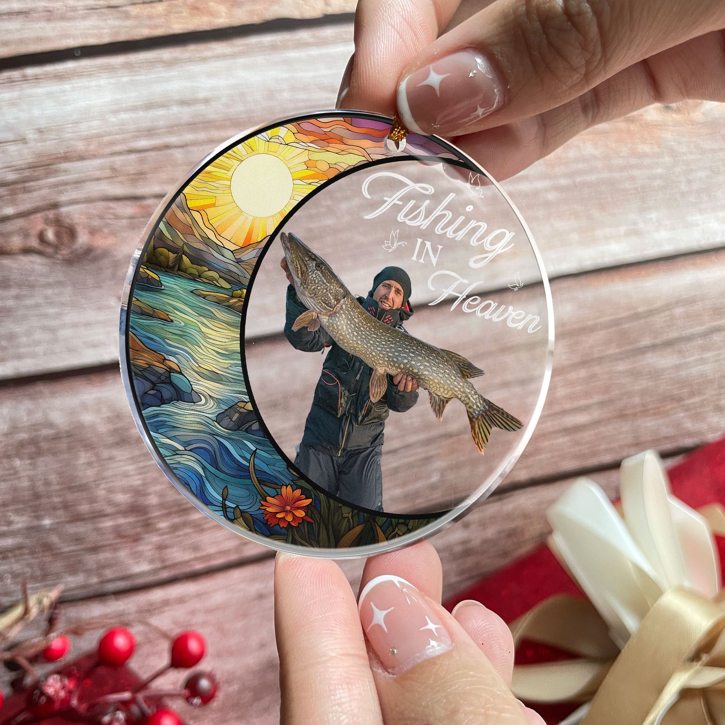 Custom Photo Fishing In Heaven - Personalized Acrylic Photo Ornament