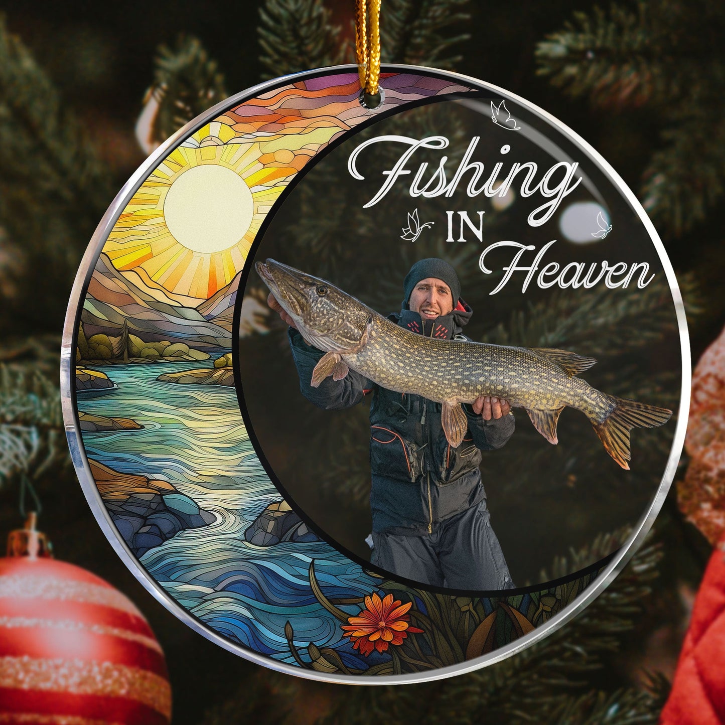 Custom Photo Fishing In Heaven - Personalized Acrylic Photo Ornament