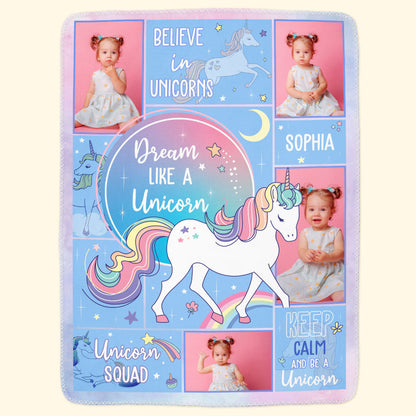 Custom Photo Name Unicorn For Girls, Daughter, Granddaughter - Personalized Baby Photo Blanket